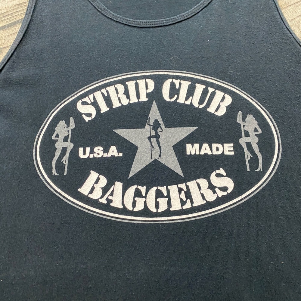 Strip Club Baggers Vtg 80s 90s Tank Top Black Motorcycle Bar Tee Pin Up Stripper - Picture 9 of 14